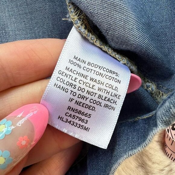 Chelsea28 Chambray Denim Ruffle Top Off the Shoulder Blouse Blue womens size xs - Picture 5 of 10